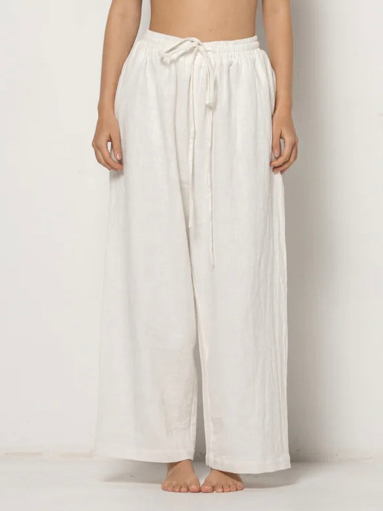 Selma Pants - White Ramie Cotton