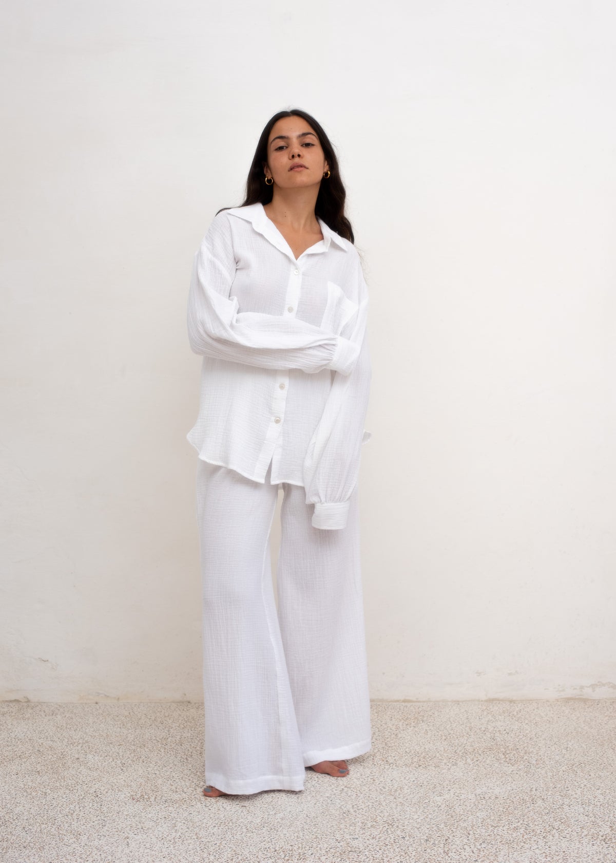 Lea Oversized Sleeve — White Cotton Gauze