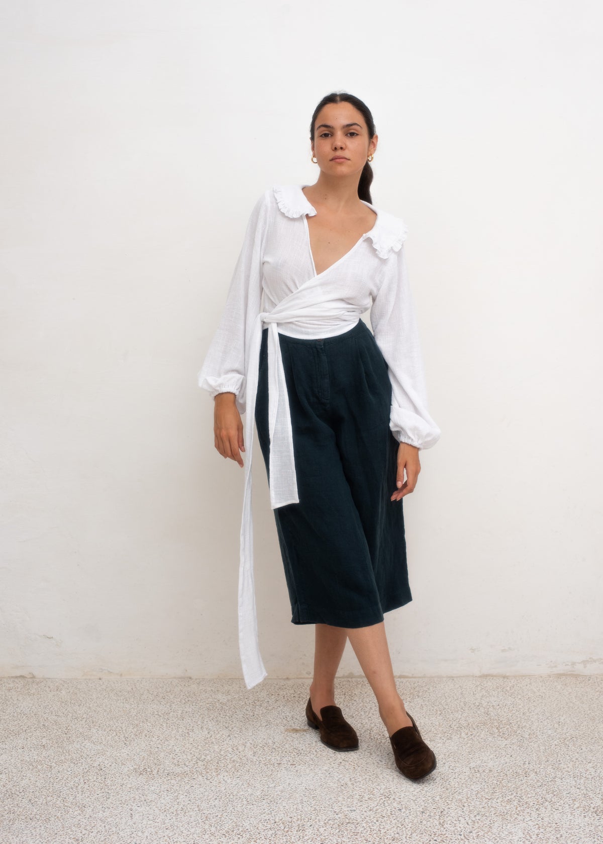 Matilda Wrap Blouse — White Cotton