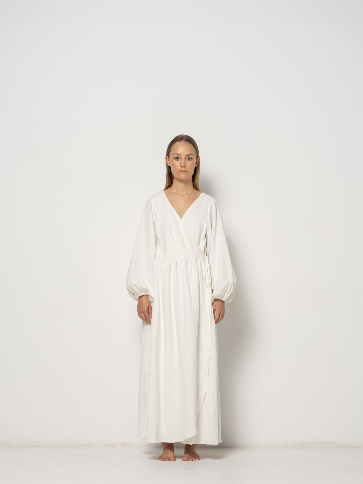 Amadea Wrap Longsleeve Dress - Natural Ramie Cotton