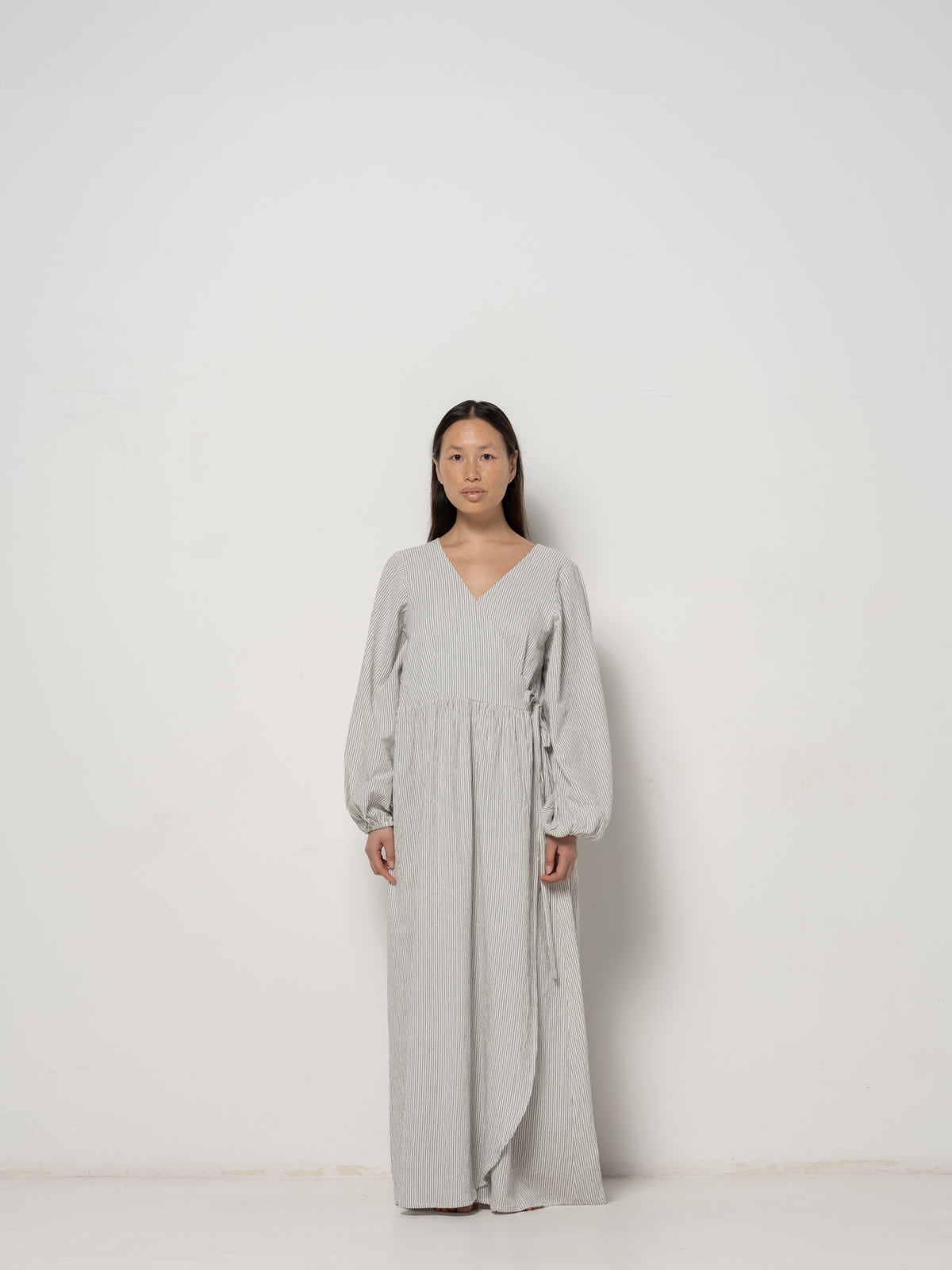Amadea Wrap Longsleeve Dress - Striped Hemp Organic Cotton