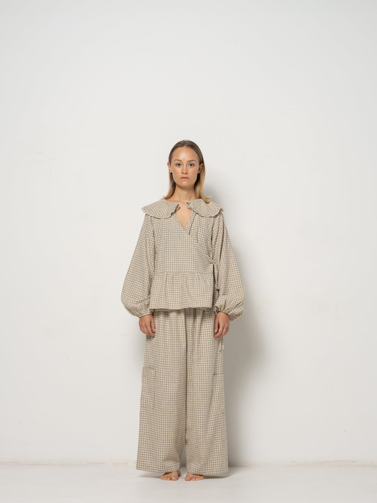 Ada Mini Collar Blouse - Checkered Hemp Organic Cotton Yarn