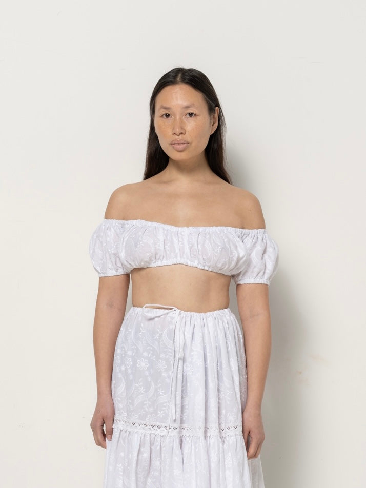Rose Top - White Flowers Embroidery Cotton